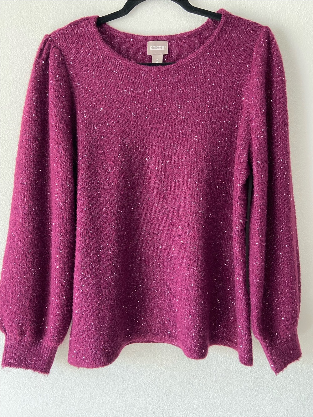 CHICO'S  Purple Sparkle Sequin Long Sleeve Sweater Size 2